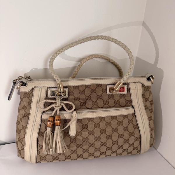 Gucci GG Canvas Bella Shoulder Bag with Bamboo Tassel