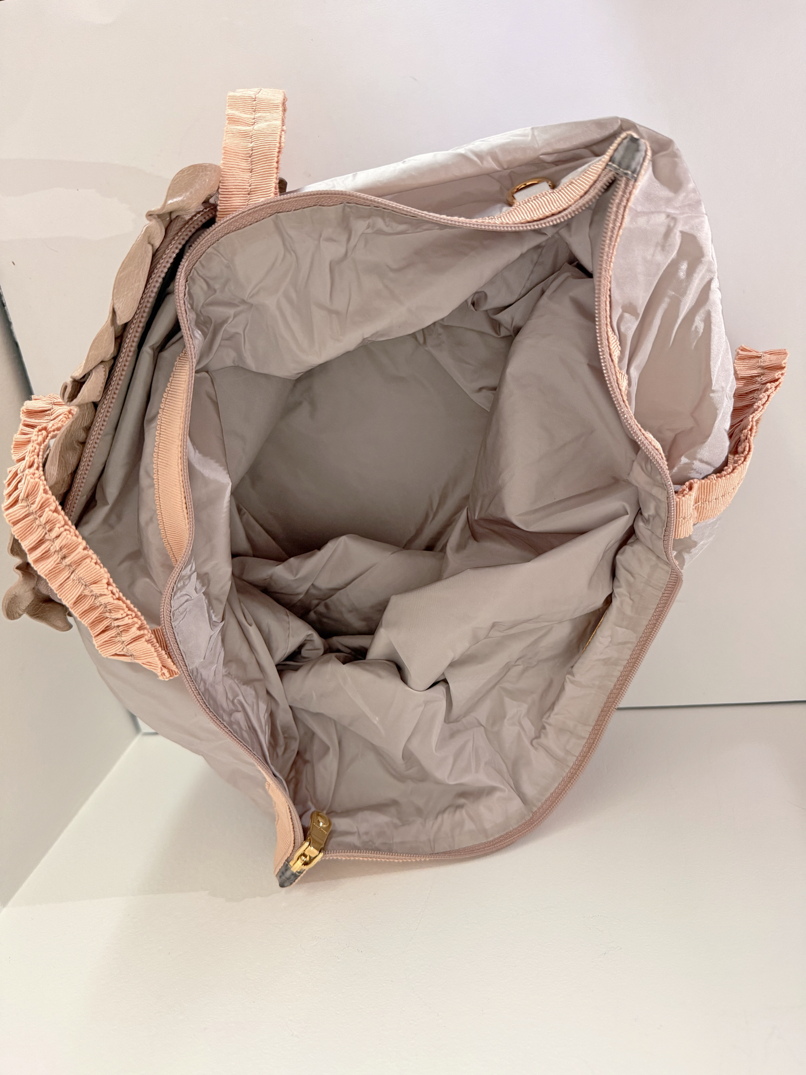 Miu Miu Foldable Nylon Tote with  Ruched Leather  Pouch - Image 8