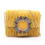 Miu Miu Yellow Velutto Matelassé Chain Micro Bag