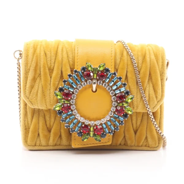 Miu Miu Yellow Velutto Matelassé Chain Micro Bag
