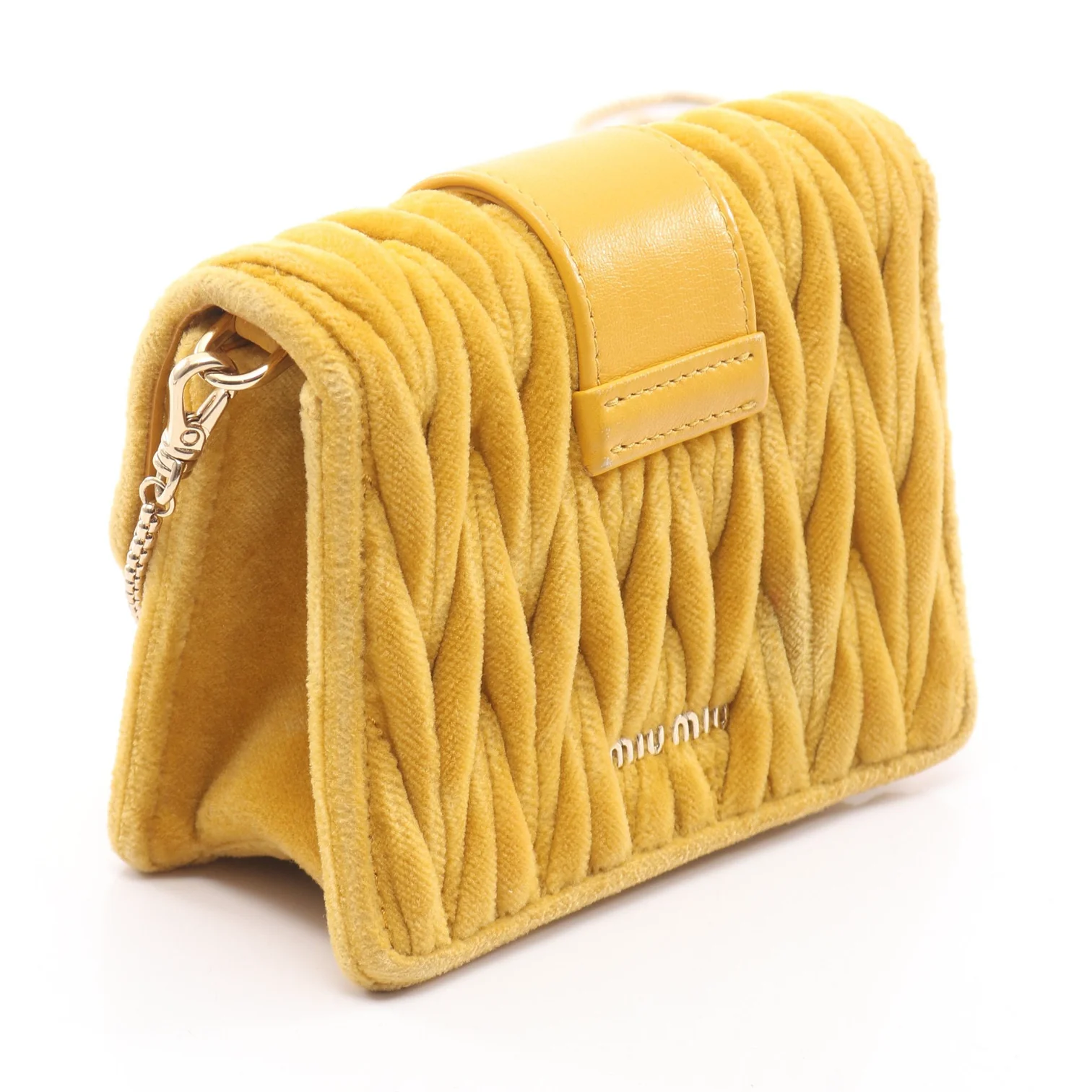 Miu Miu Yellow Velutto Matelassé Chain Micro Bag - Image 2