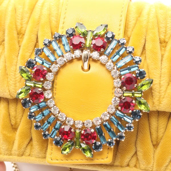 Miu Miu Yellow Velutto Matelassé Chain Micro Bag