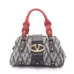Valentino Garavani Navy Red Canvas Bowler Bag