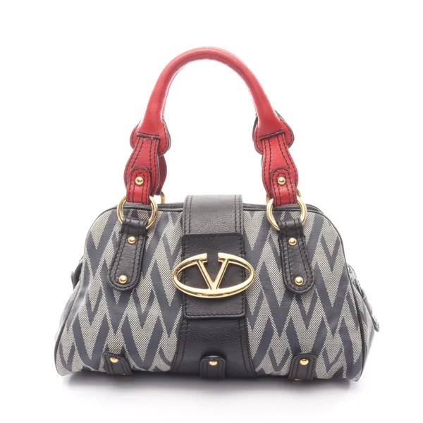 Valentino Garavani Navy Red Canvas Bowler Bag