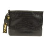 Chanel Black Crocodile Embossed Gabrielle O-Case Wristlet Pouch