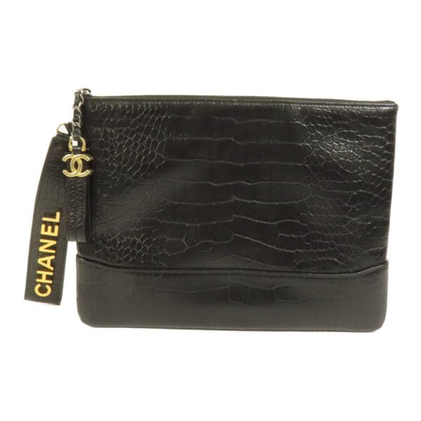 Chanel Black Crocodile Embossed Gabrielle O-Case Wristlet Pouch