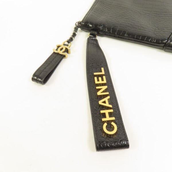 Chanel Black Crocodile Embossed Gabrielle O-Case Wristlet Pouch