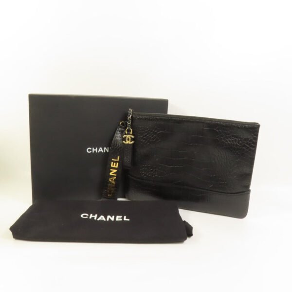 Chanel Black Crocodile Embossed Gabrielle O-Case Wristlet Pouch