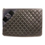 Chanel Black Camelia Lambskin Clutch
