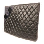 Chanel Black Camelia Lambskin Clutch