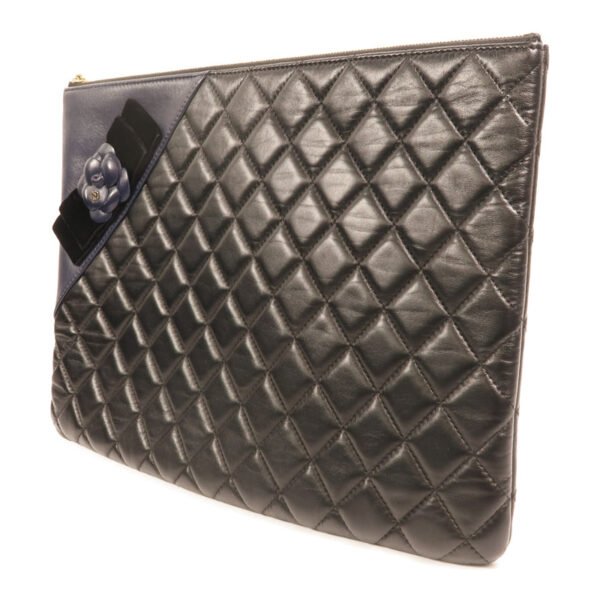 Chanel Black Camelia Lambskin Clutch