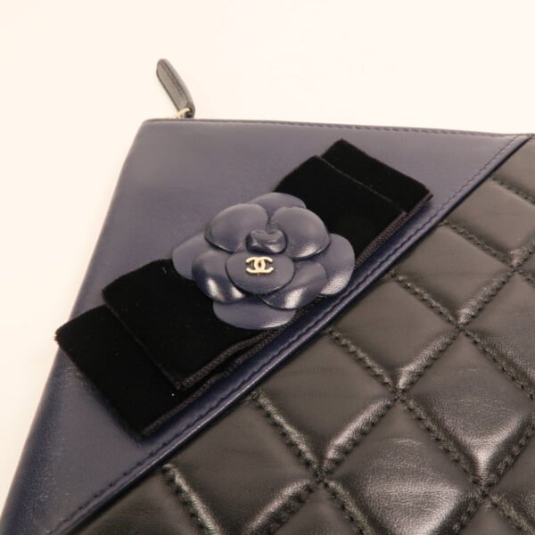 Chanel Black Camelia Lambskin Clutch