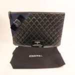 Chanel Black Camelia Lambskin Clutch