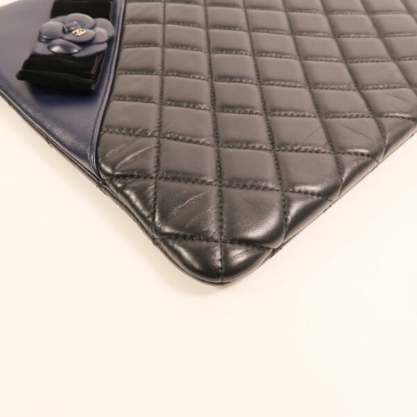 Chanel Black Camelia Lambskin Clutch