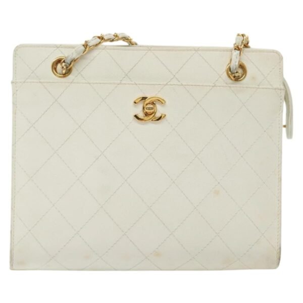 Chanel White Quilted Caviar Chain Shoulder Bag