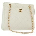 Chanel White Quilted Caviar Chain Shoulder Bag